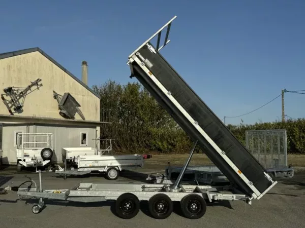 Remorque tri-benne triple essieux 3×1800 kg! benne henra 4x2m PTAC 3,5t